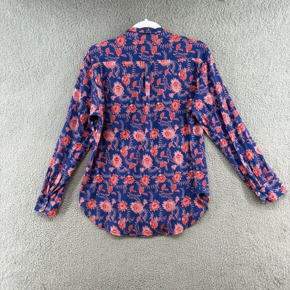 Xirena Blue Red Floral Print Button Down Shirt XS Lightweight Boho Blouse - Picture 2 of 6